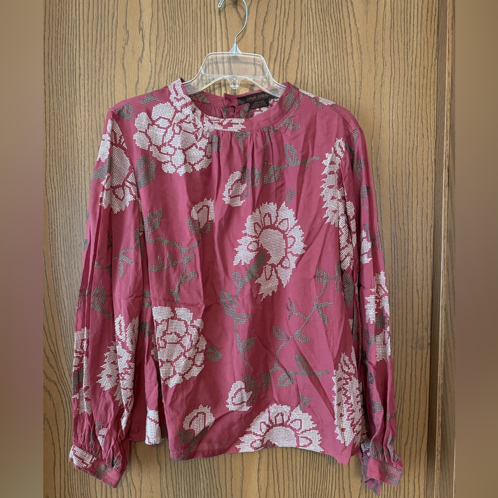 Stitched Floral Patterned Blouse in Terracotta